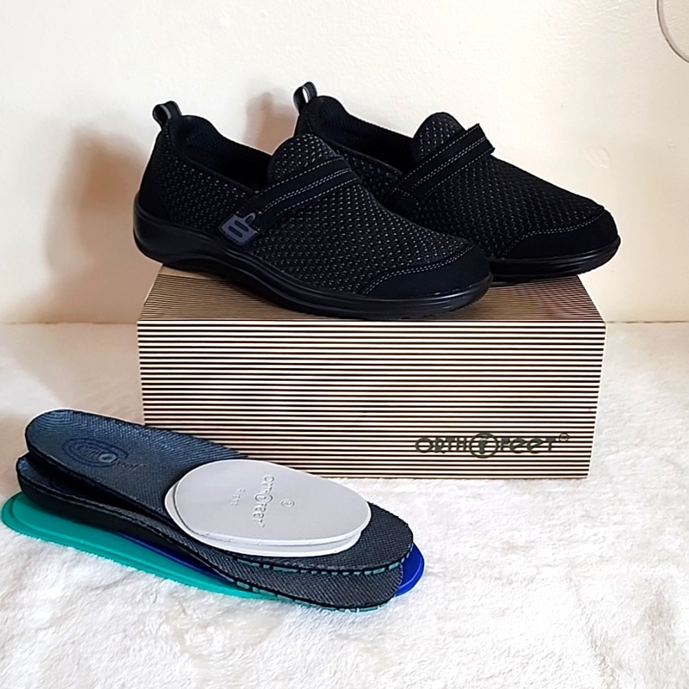 OrthoFeet Black Quincy Ortho Cushion System Slip On Orthopedic Shoes